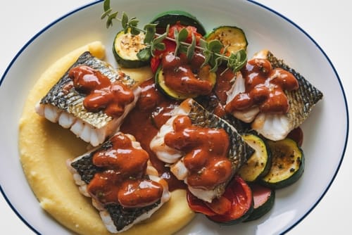 Pavé de cabillaud rôti et polenta aux agrumes